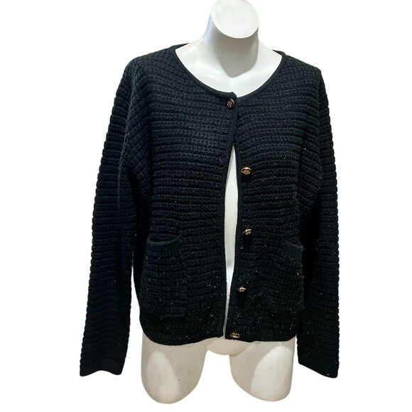 PrettyGarden Sweaters - Pretty Garden Chic Cardigan Sweater Womens Size XL Black Textured Knit
